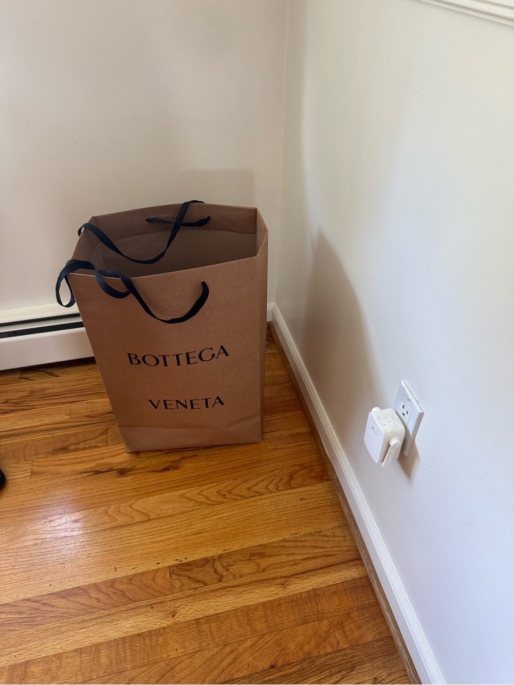Bottega Veneta Brown Paper Storage Bag with Black Ribbon Handles